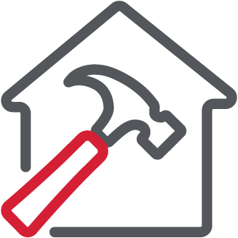 An icon depicting a hammer and a home, meant to represent home improvement. 