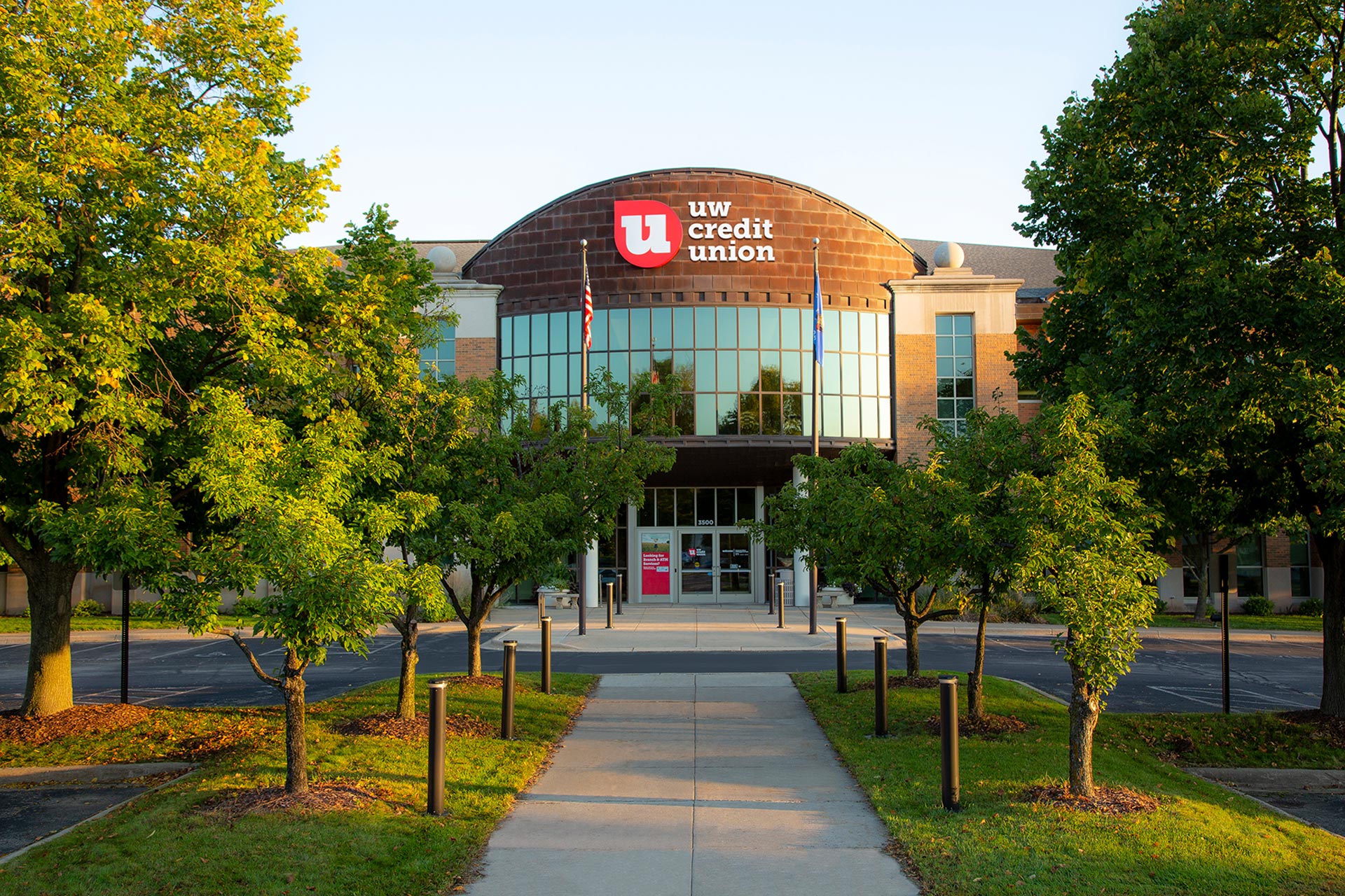 The exterior of UW Credit Union's corporate offices at 3500 University Avenue.