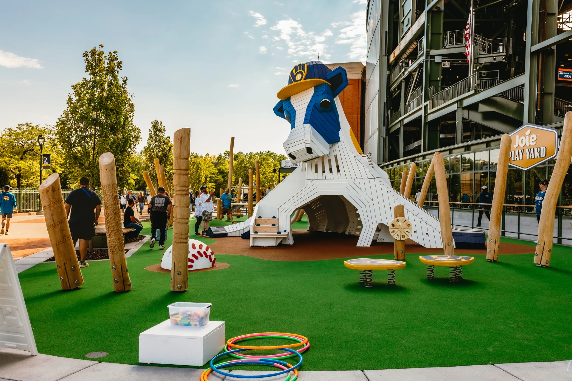 A photo of a children's playground, part of the new UW Credit Union Plaza at American Family Field